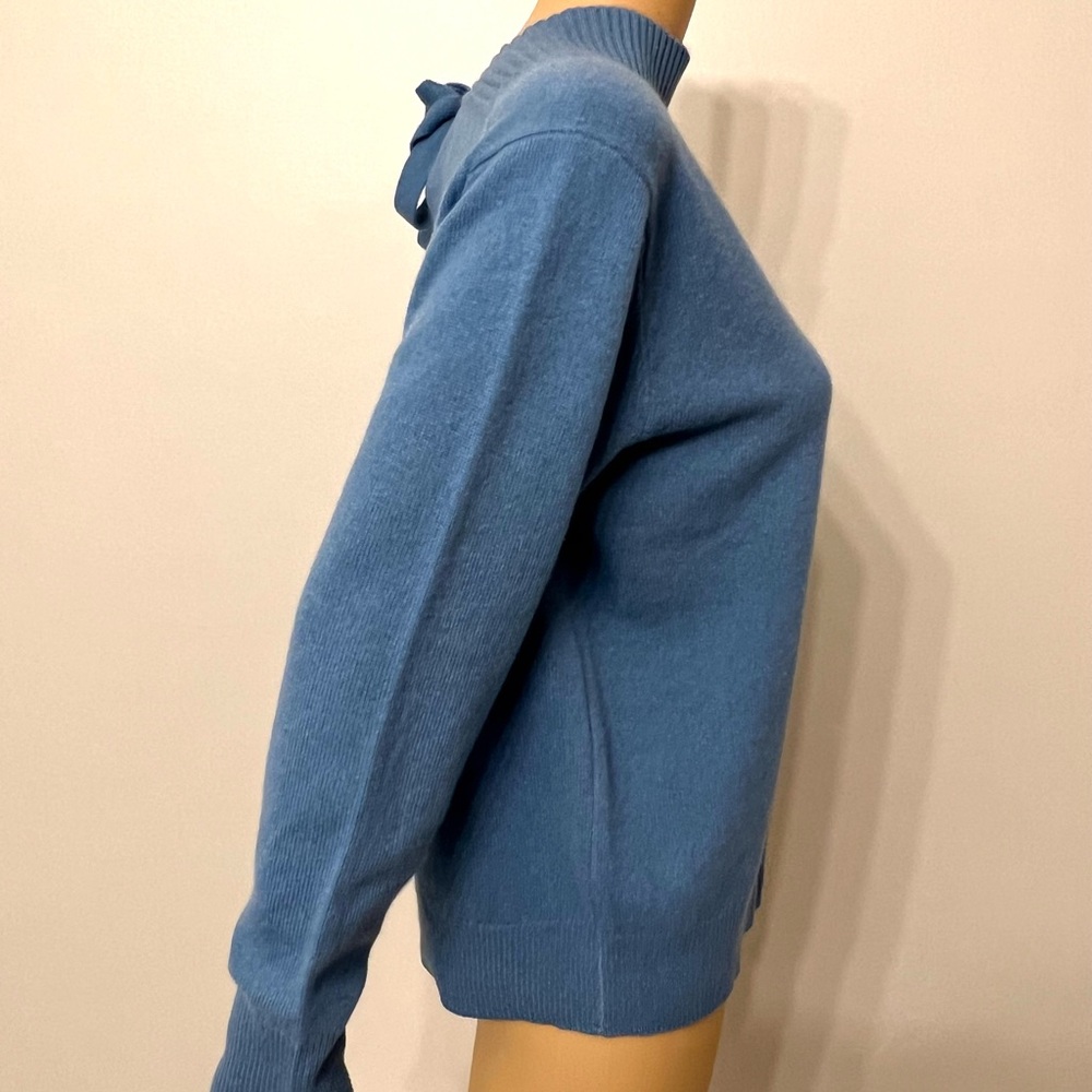 360Cashmere Women’s light Blue Mock Neck 100% Cashmere Bow Back Sweater Sz Small - Picture 3 of 7
